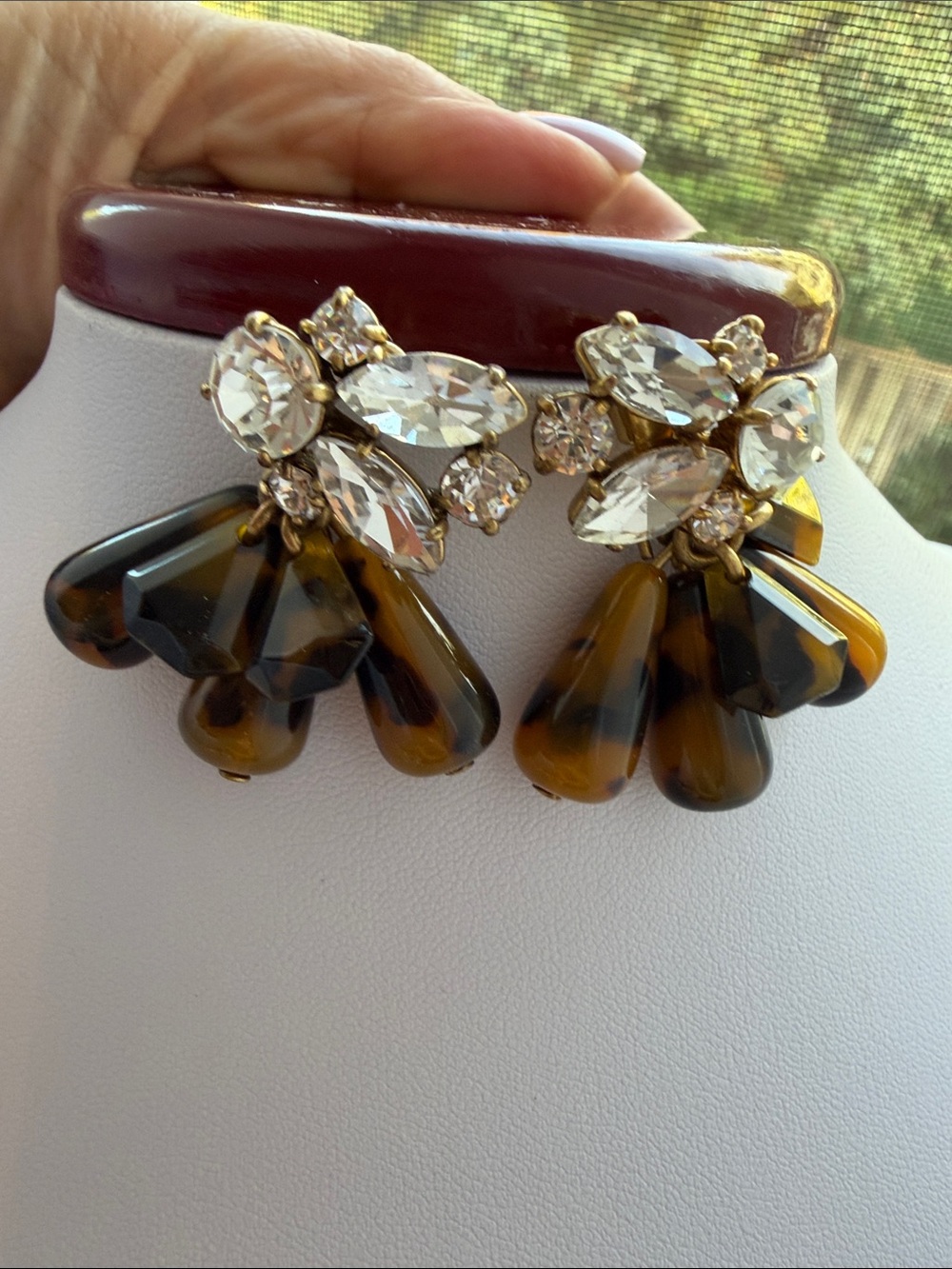 J.Crew Gold‑Tone Rhinestone & Tortoise Drop Earrings – Post Style